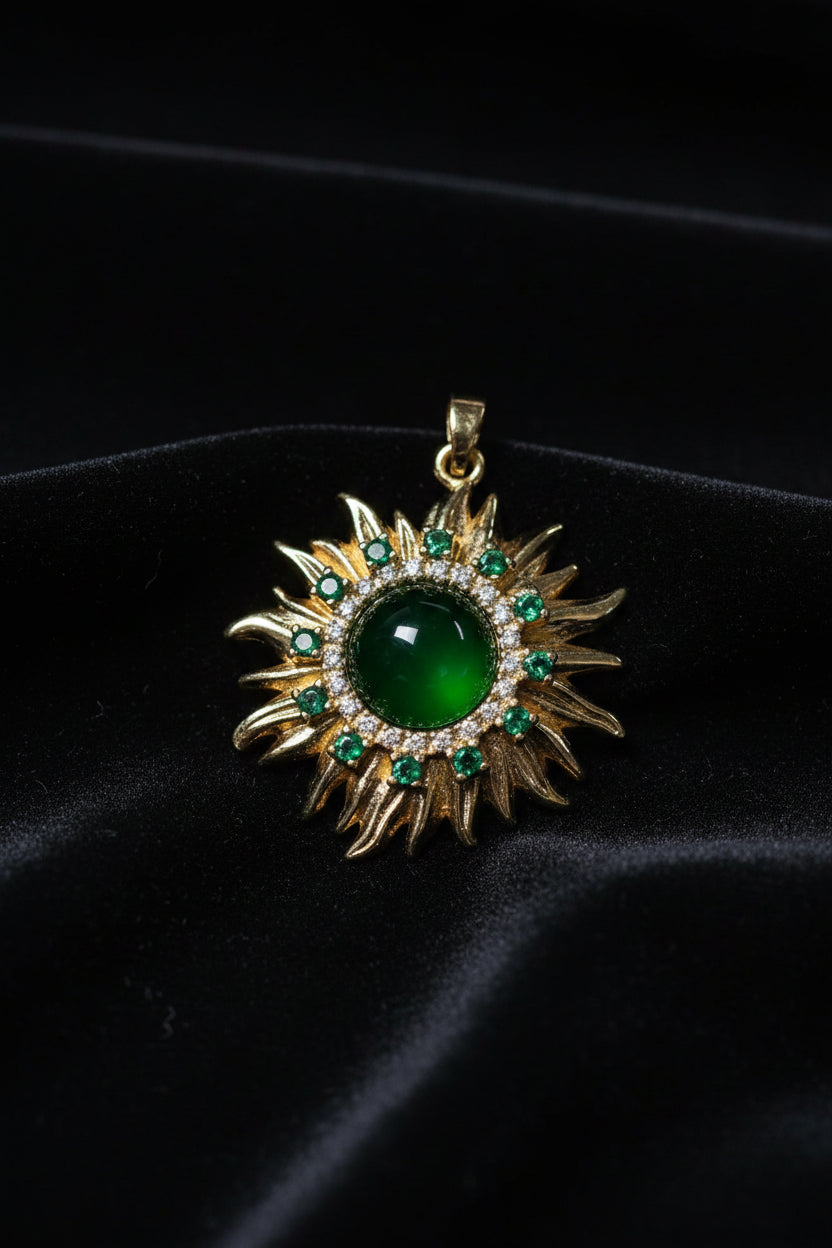 14K GREEN JADE CELESTIAL SUNBURST PENDANT