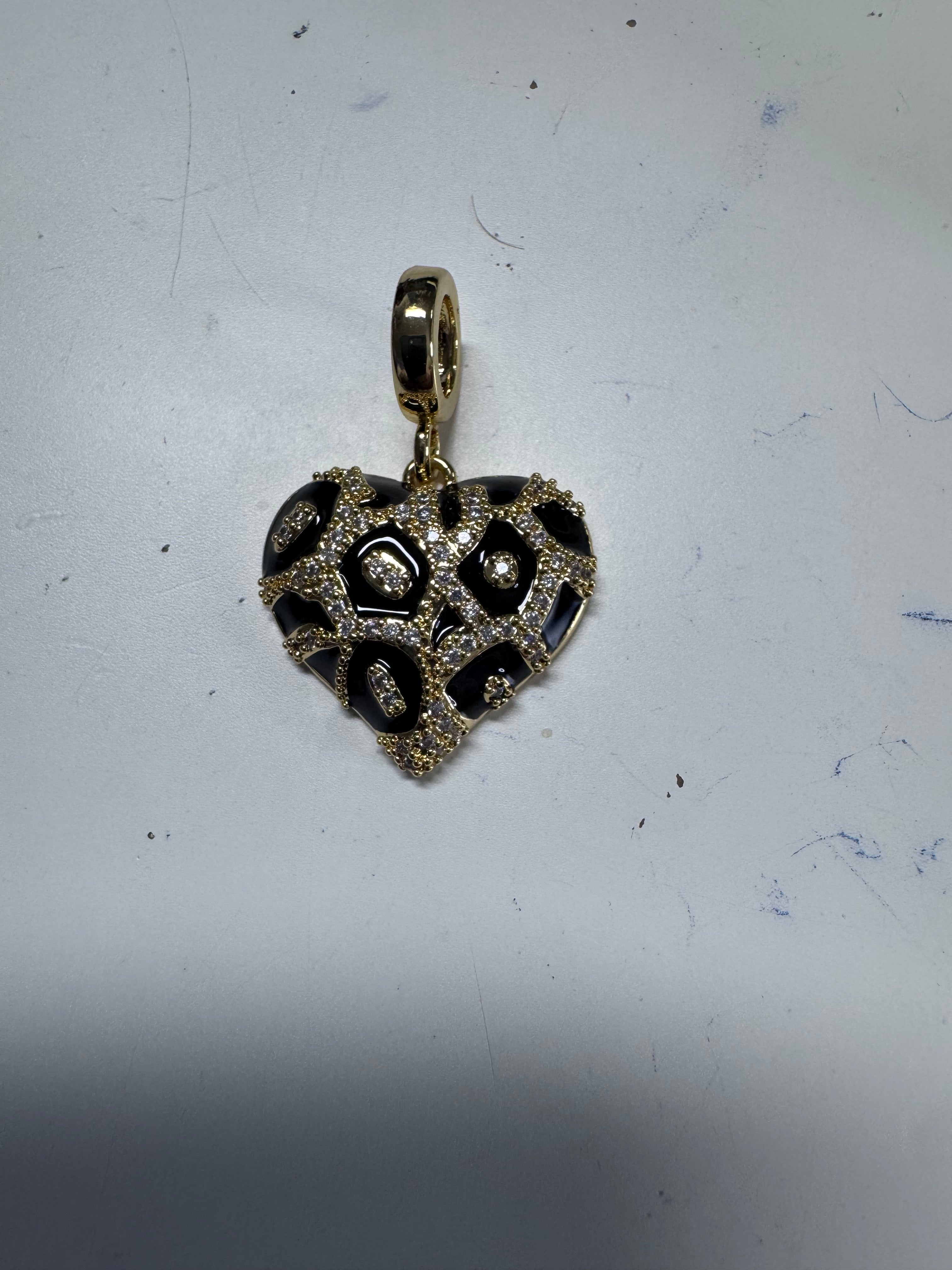 14K LEOPARD PRINT PANDORA HEART CHARM PENDANT