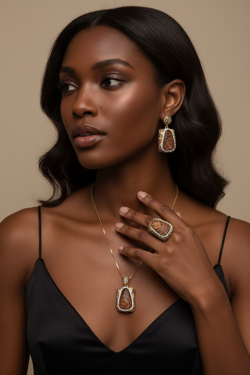 14K RUTILATED CRYSTAL HALO STATEMENT 3-PIECE SET