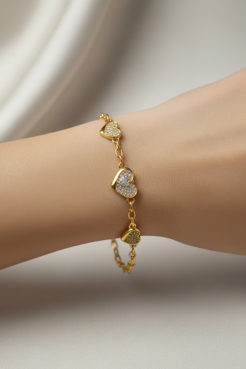14K 19CM CUBIC ZIRCONIA HEART LINK CHAIN BRACELET X001069816