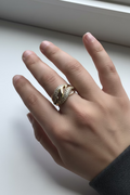 14K INTERLOCKING MULTY-ROW CROSSOVER WAVE RING