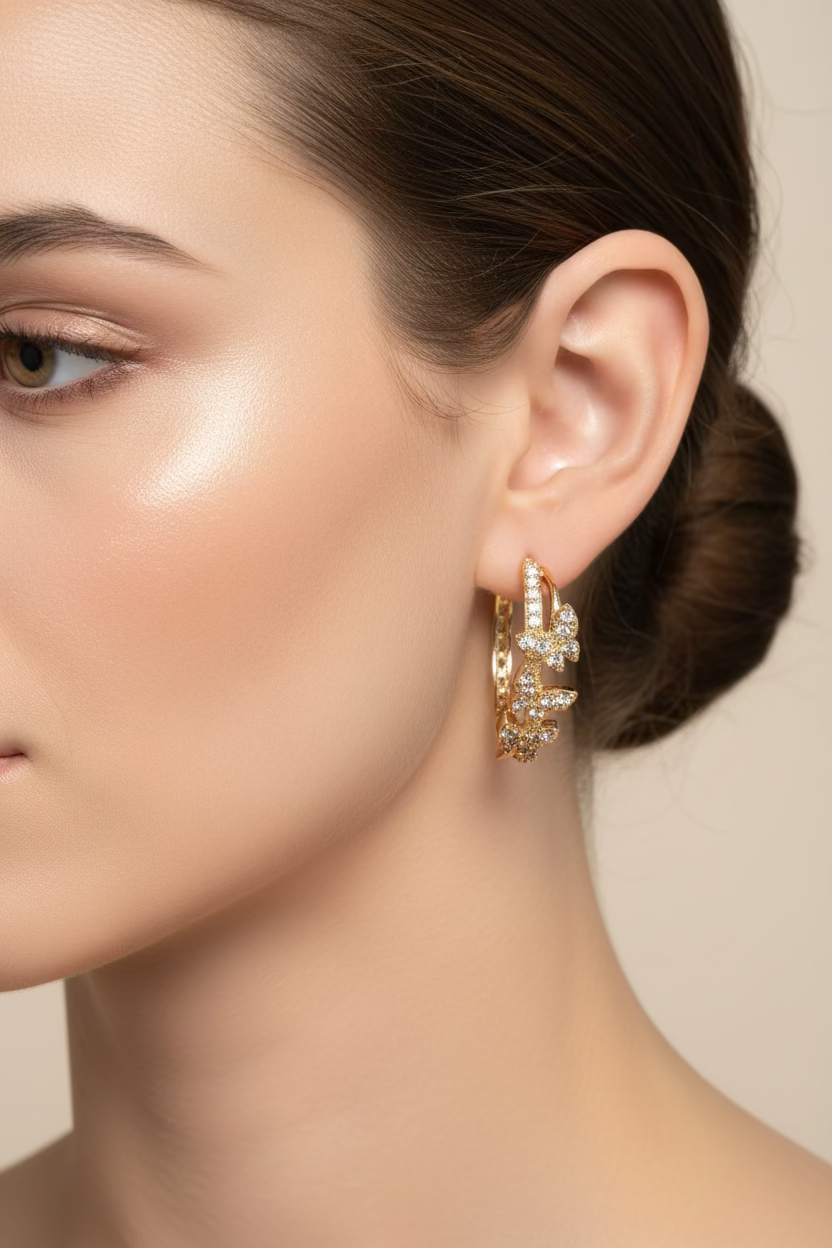 14K CRYSTAL BUTTERFLY HOOP EARRING TG2747C