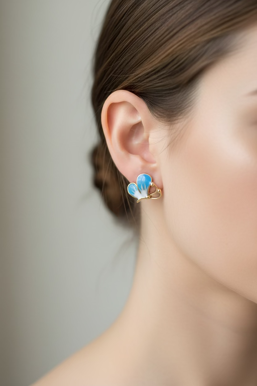 14K BLUE AND WHITE ENAMEL BUTTERFLY DROP EARRINGS X001210882