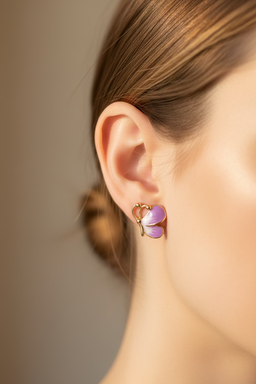 14K PURPLE ANAMEL BUTTERFLY EARRING X001210882