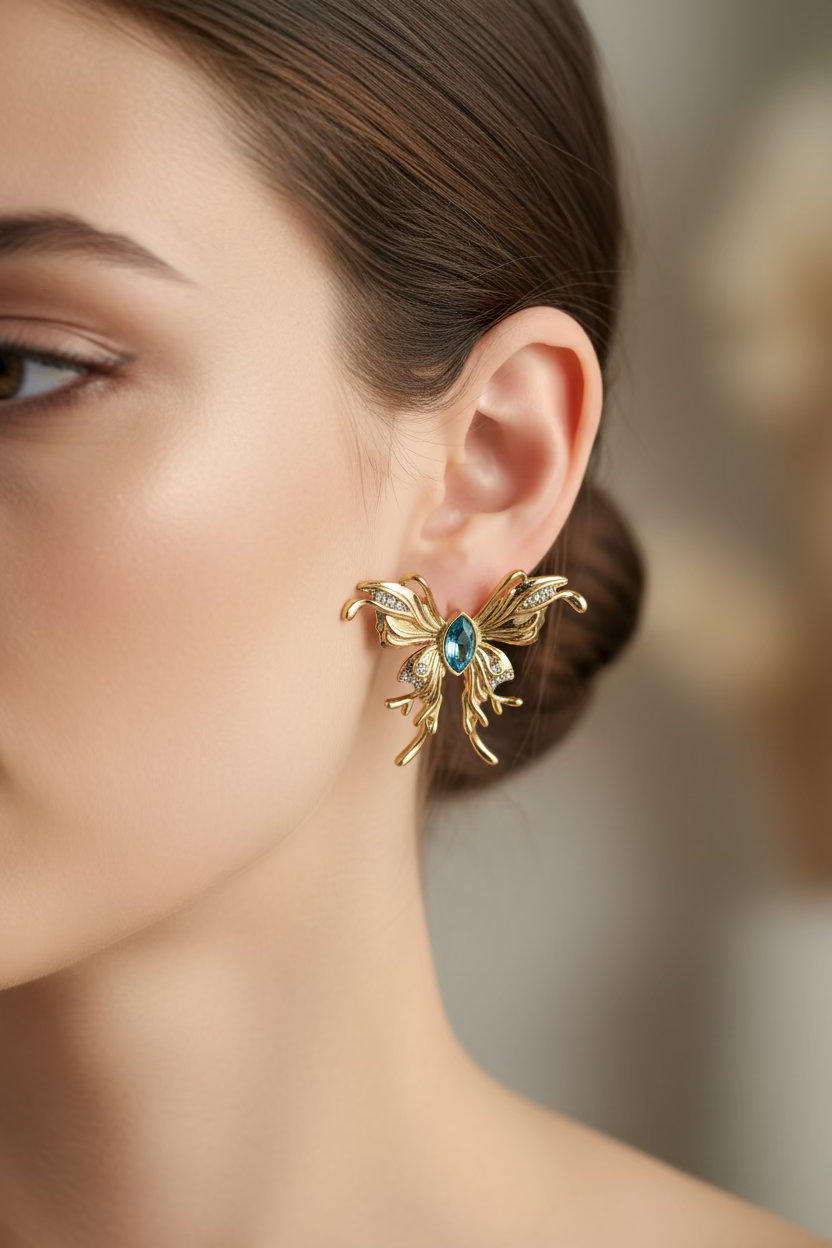 14K BLUE LIQUID METAL BUTTERFLY EARRING S1716