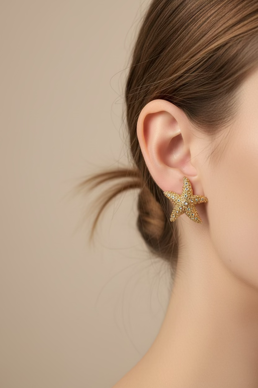 14K TEXTURED STARFISH EARRING