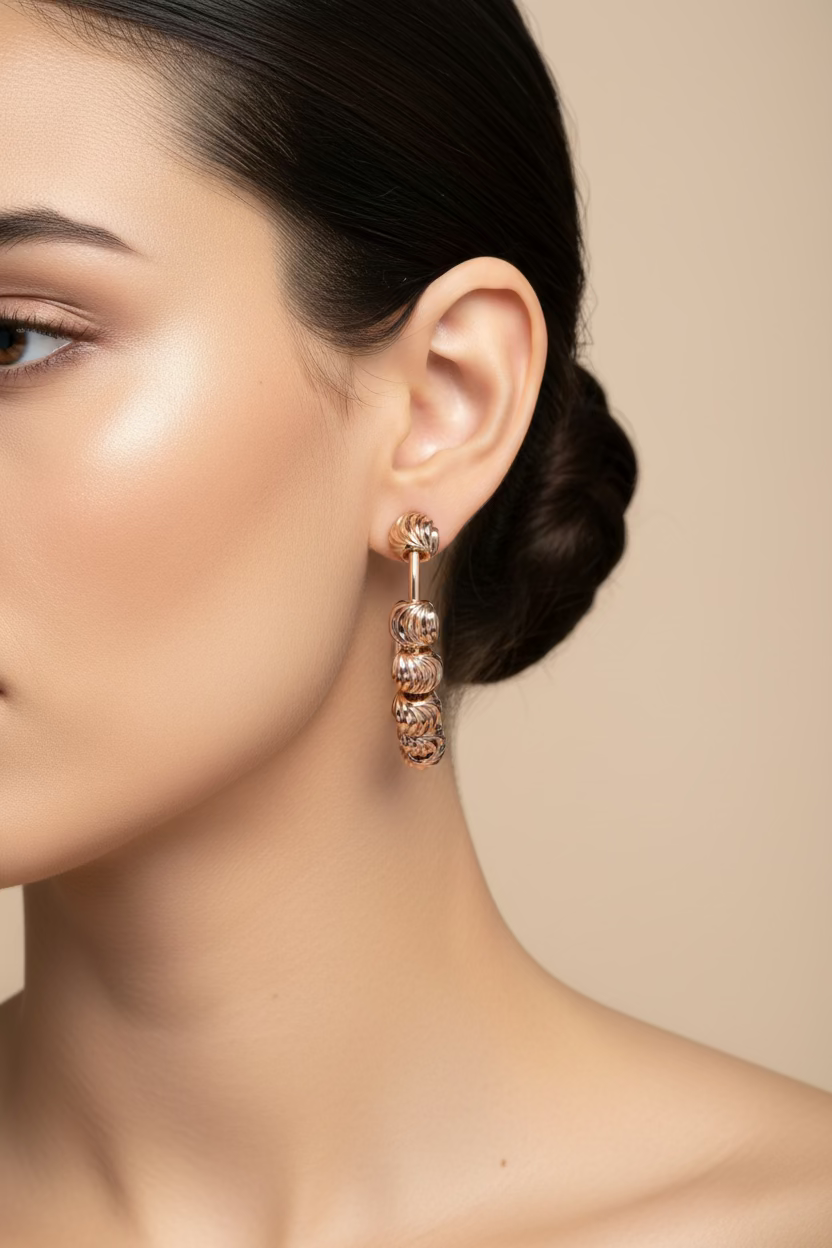 14K BEADED HOOP EARRING