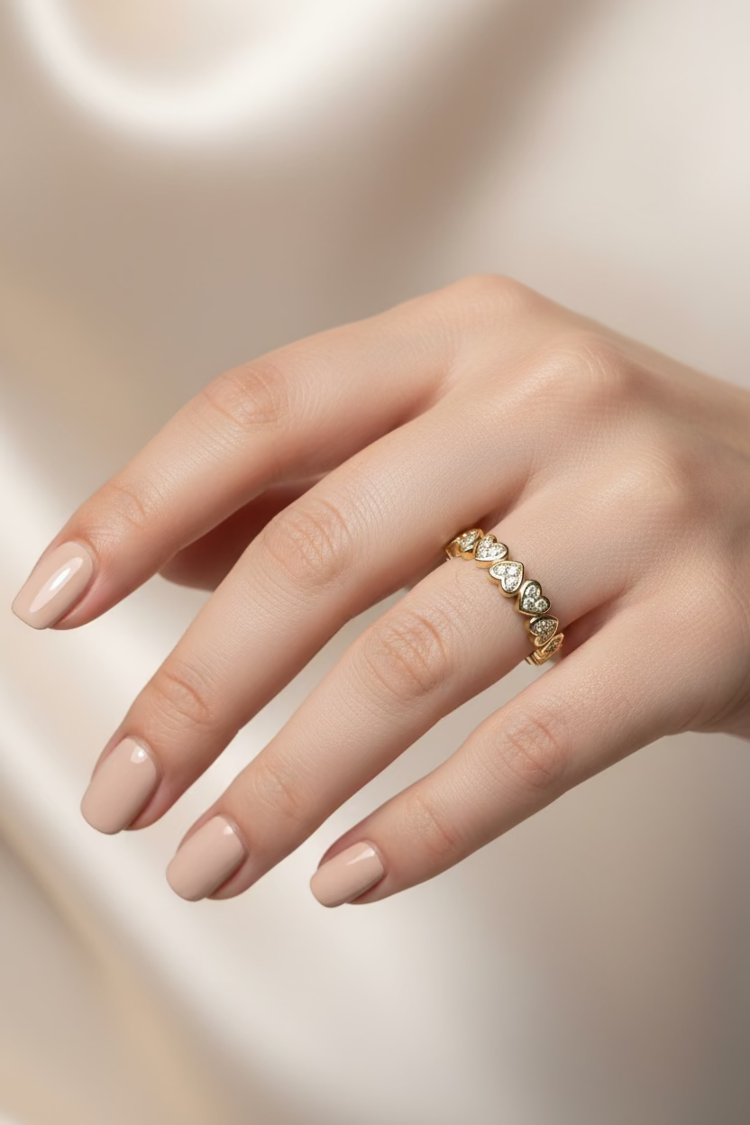 14K PAVE HEART ETERNITY BAND RING X001209352