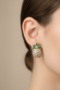 14K PAVE RHINESTONE PINEAPPLE STUD EARRING YAH91B