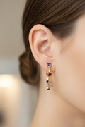 14K MULTI-COLOR CRYSTAL MEDIUM HOOP EARRING