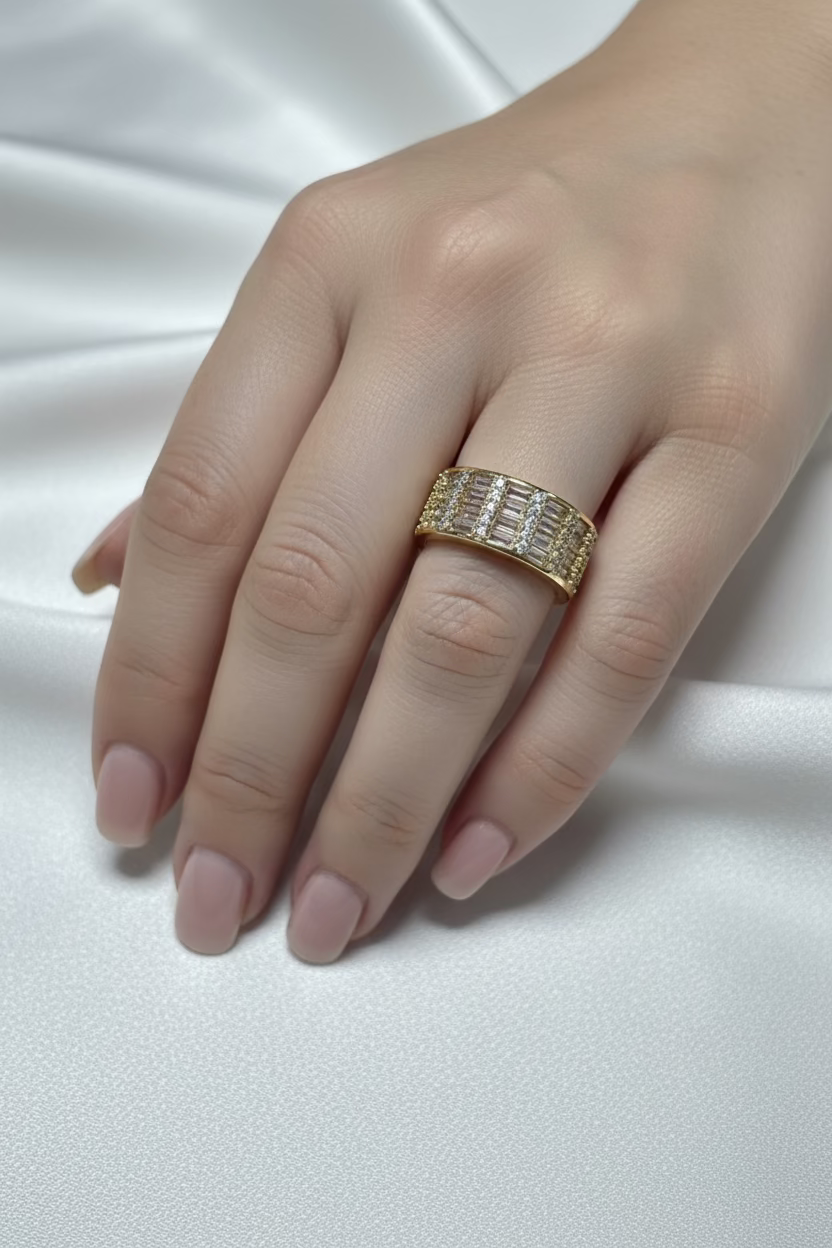 14K CLEAR MULTI-ROW CHANNEL SET BAGUETTE RING