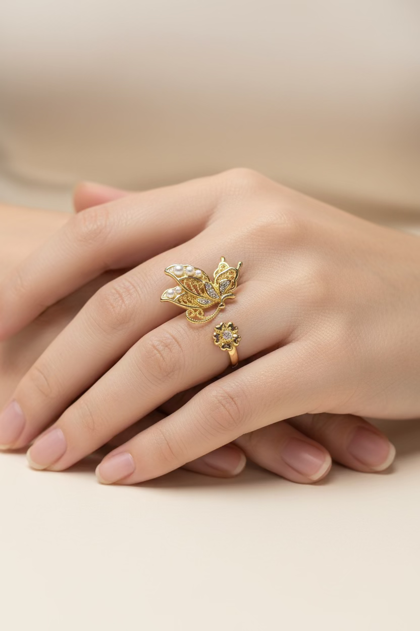 14K BUTTERFLY PEARL OPEN RING X001182933