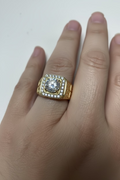 14K CLEAR SQUARE X-DESIGN MENS RING