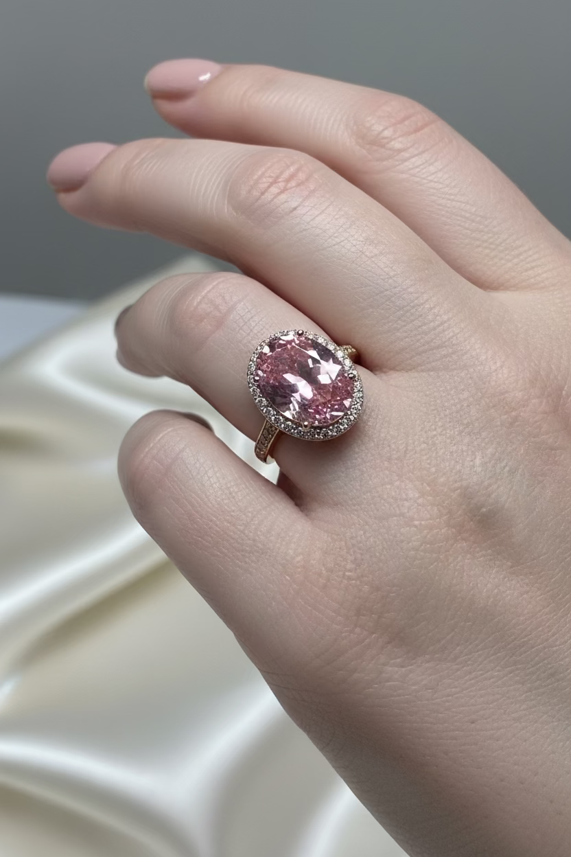 14K PINK OVAL CRYSTAL RING X000968984