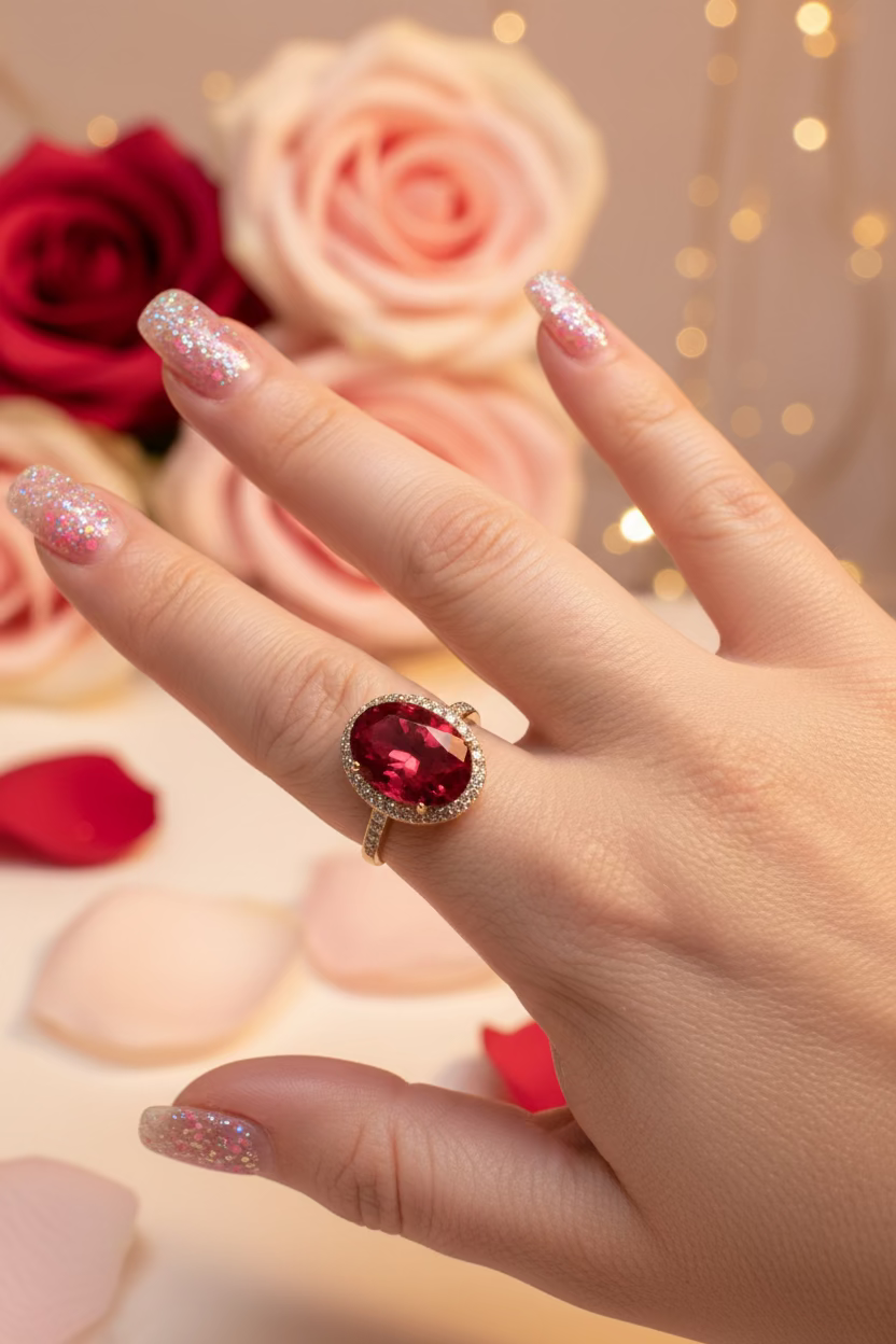 14K RED OVAL CRYSTAL RING X001233182