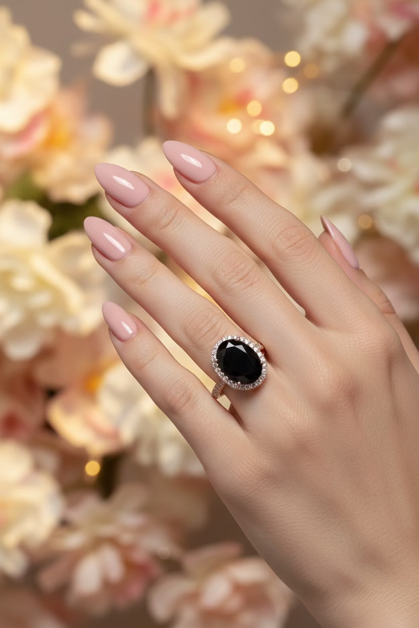 14K BLACK OVAL CRYSTAL RING X000015184