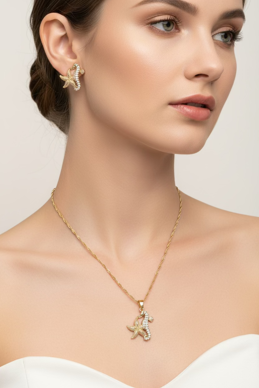 14K STARFISH & SEAHORSE 2-PC SET YAH299A