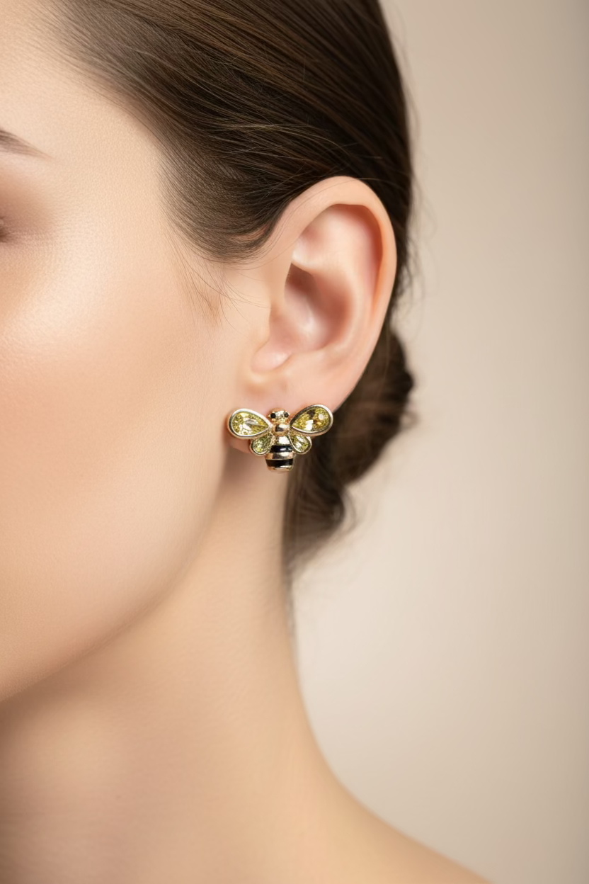 14K CRYSTAL RHINESTONE BEE STUD EARRING SY1238C