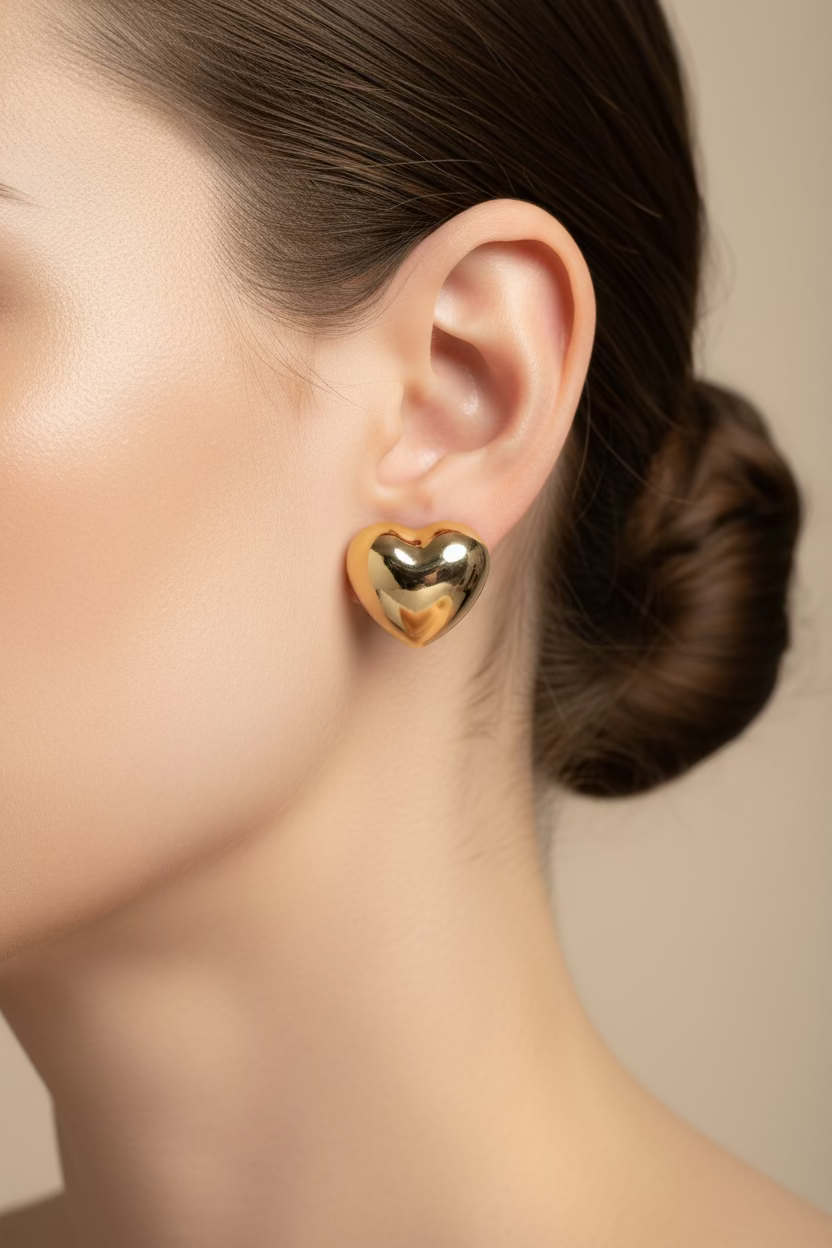 14K CHUNKY PUFFY HEART EARRING