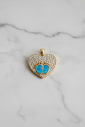 14K ZIRCONIA HEART PENDANT WITH BLUE OPAL BABY FOOTPRINTS