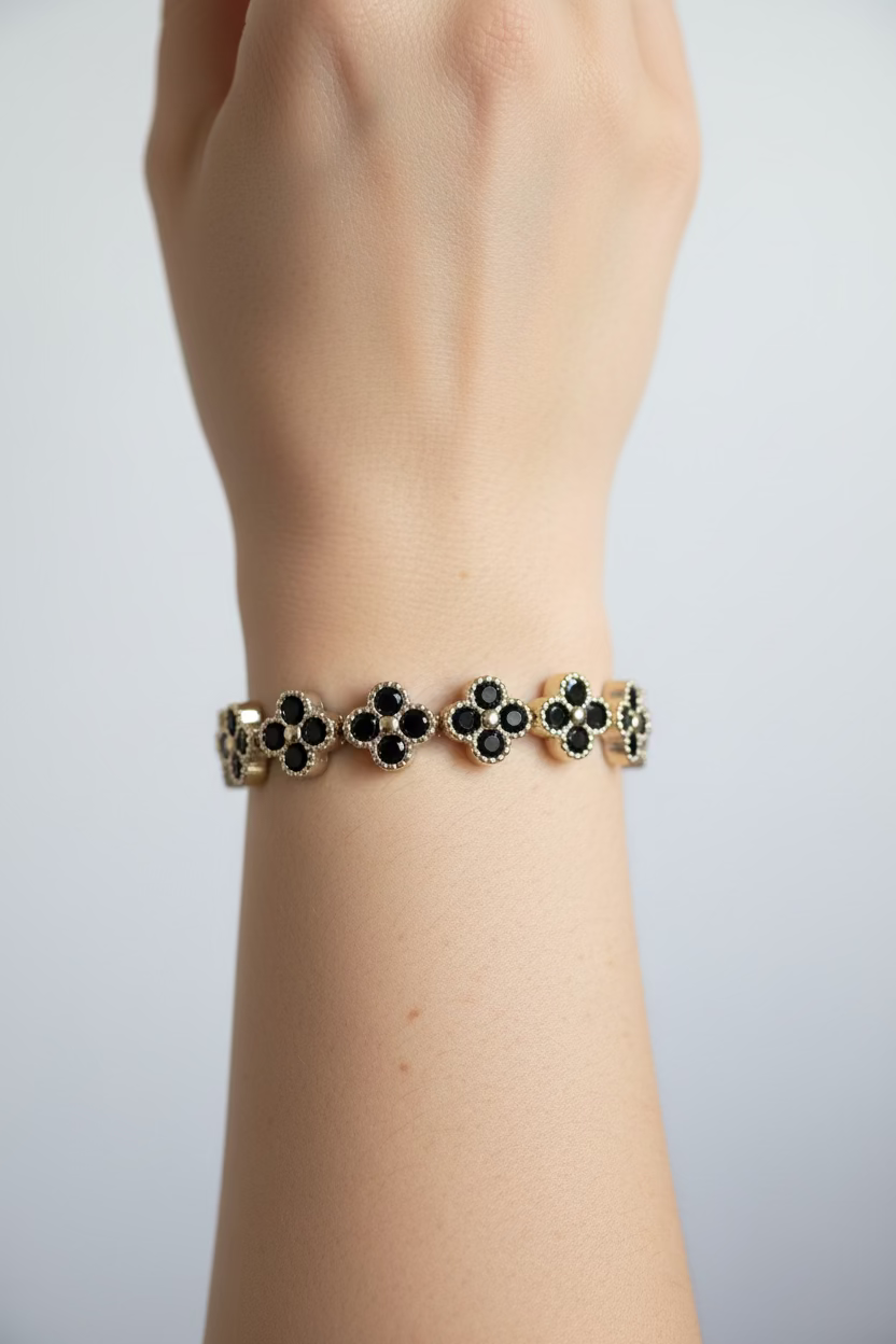 14K BLACK CLOVER TENNIS BRACELET