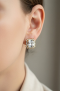 14K PRINCESS CUT HALO STUD EARRING