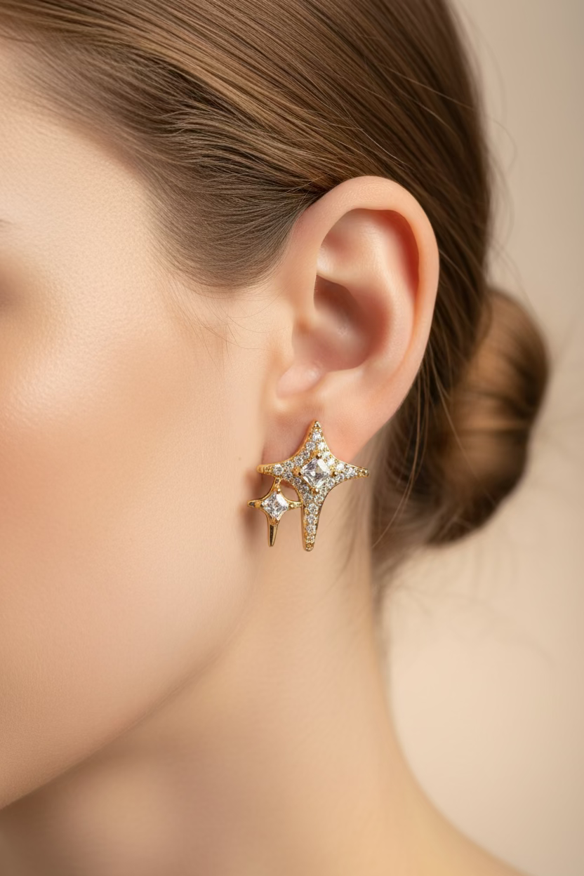 14K CELESTIAL STARBURST STUD EARRINGS