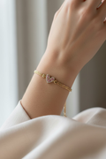 14K PINK CRYSTAL HEART HALO CHINO LINK BRACELET