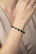 14K BLACK ONYX TEARDROP HALO LINK BRACELET
