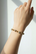 14K PAVE CRYSTAL AND POLISHED BUTTON BALL LINK BRACELET