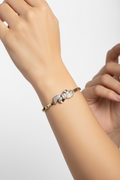 14K PAVE CRYSTAL WAVE BOW PANEL LINK BRACELET