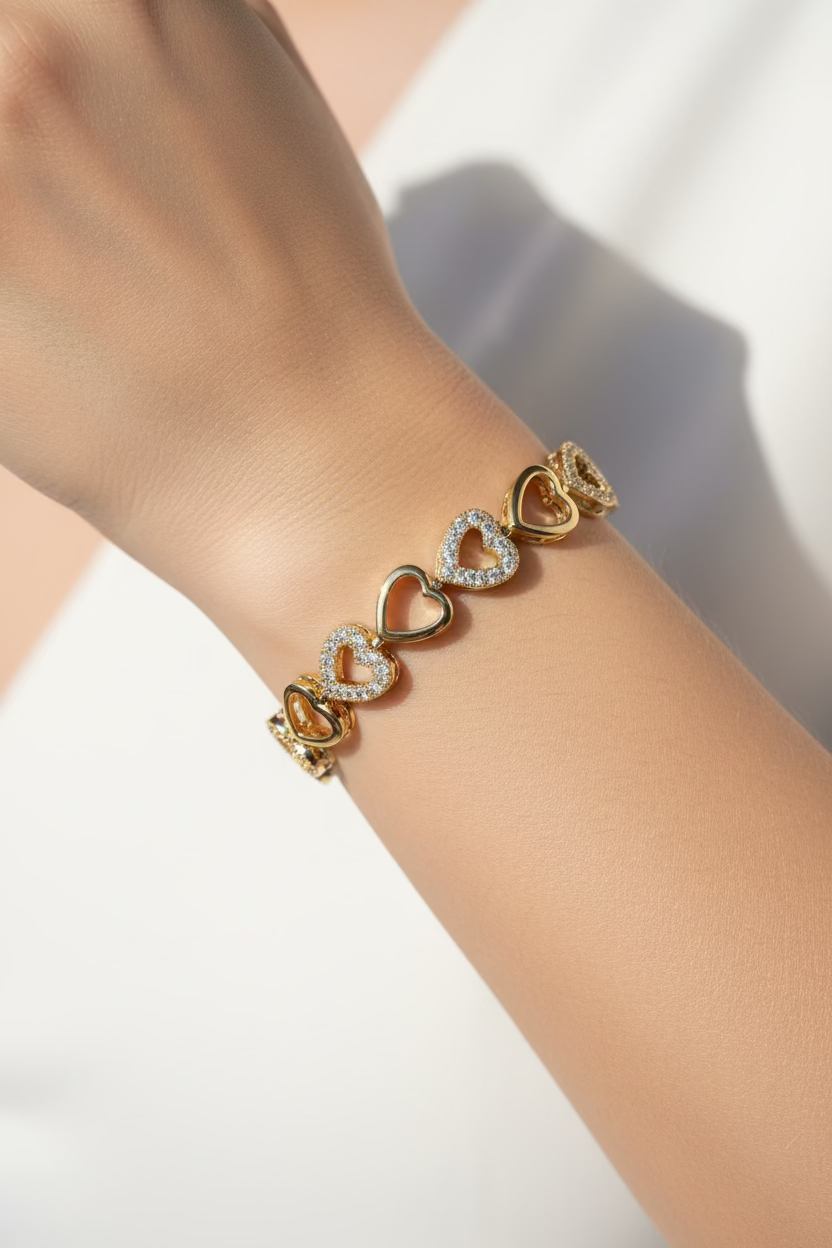 14K ALTERNATING OPEN HEART LINK TENNIS BRACELET