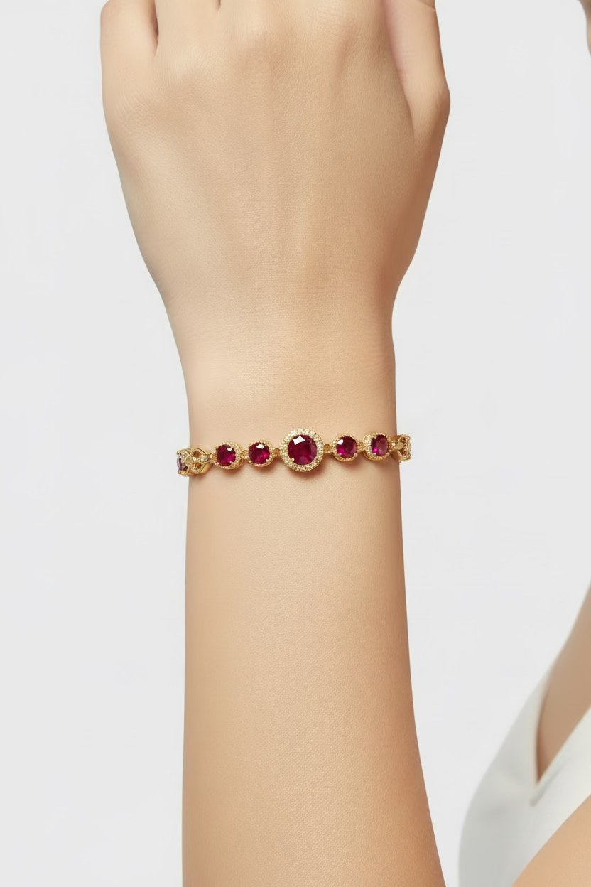 14K RED GEMSTONES LINK BRACELET