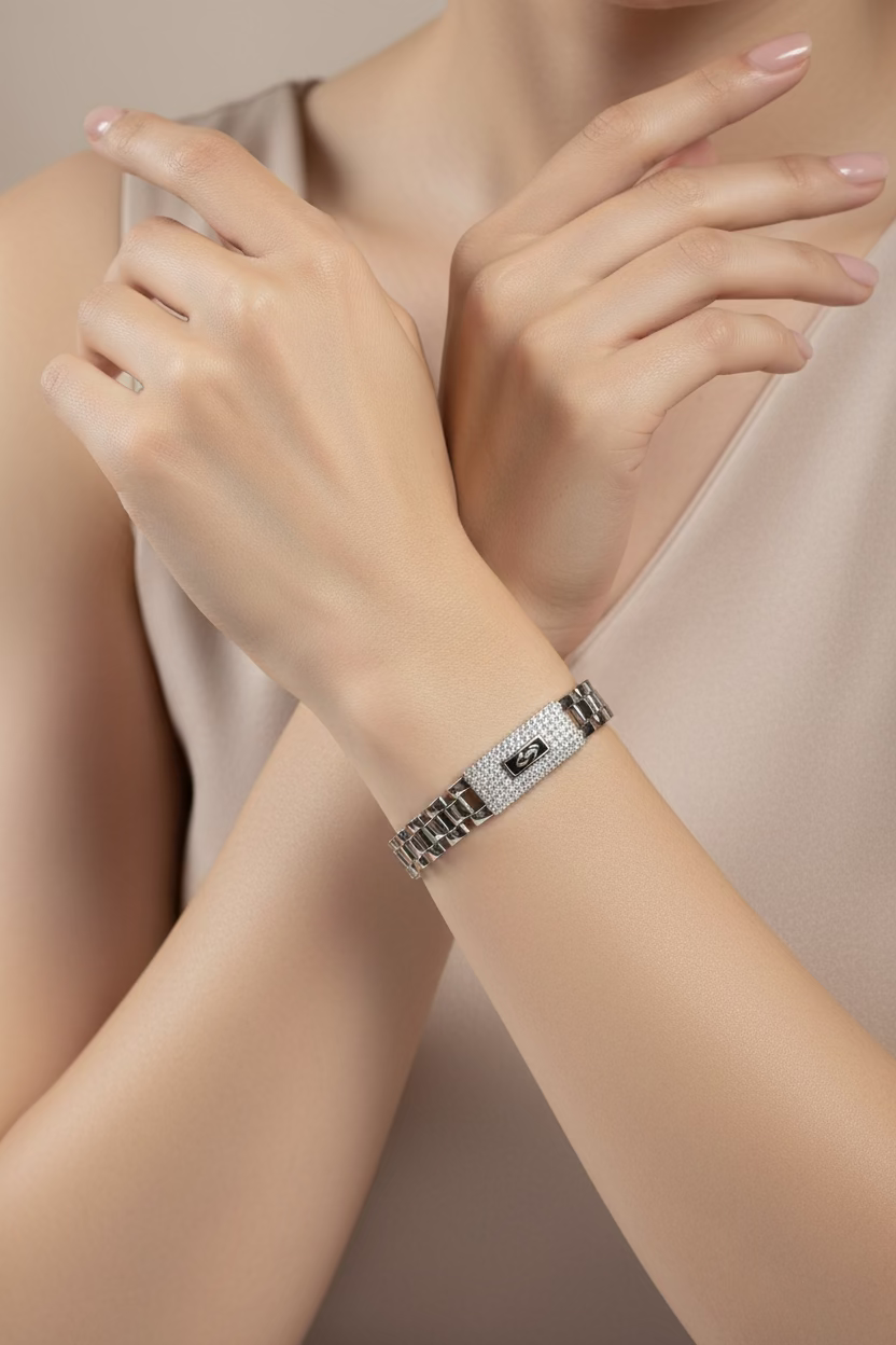 WHG INSP MONACO CHAIN AGUA DIAMOND ID LINK BRACELET