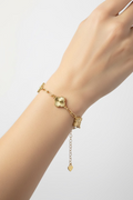 14K GUILLOCHE CLOVER STATION PAPERCLIP BRACELET
