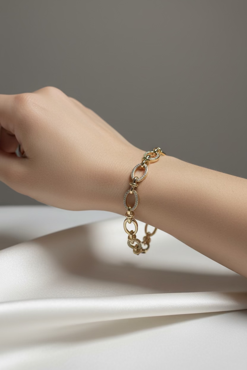 14K TEXTURED AND POLISHED LINK BRACELET