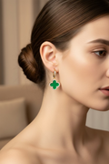 14K PAVE GREEN CLOVER HUGGIE EARRING RH-02660004