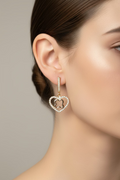 14K PAVE HEART CLOVER DROP HUGGIE EARRING