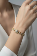 14K PAVE SUNFLOWER WHEAT CHAIN BRACELET