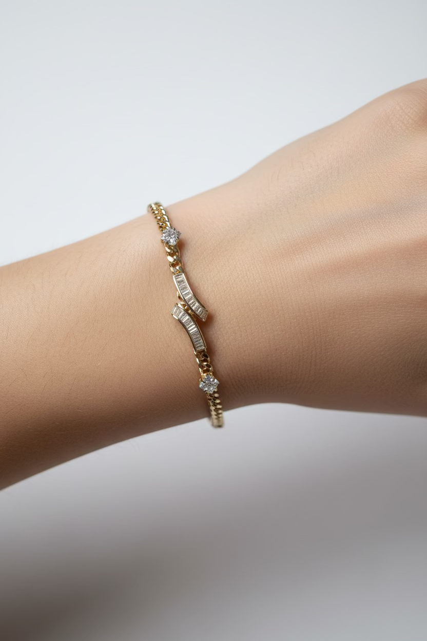 14K BAGUETTE BYPASS CUBAN LINK BRACELET