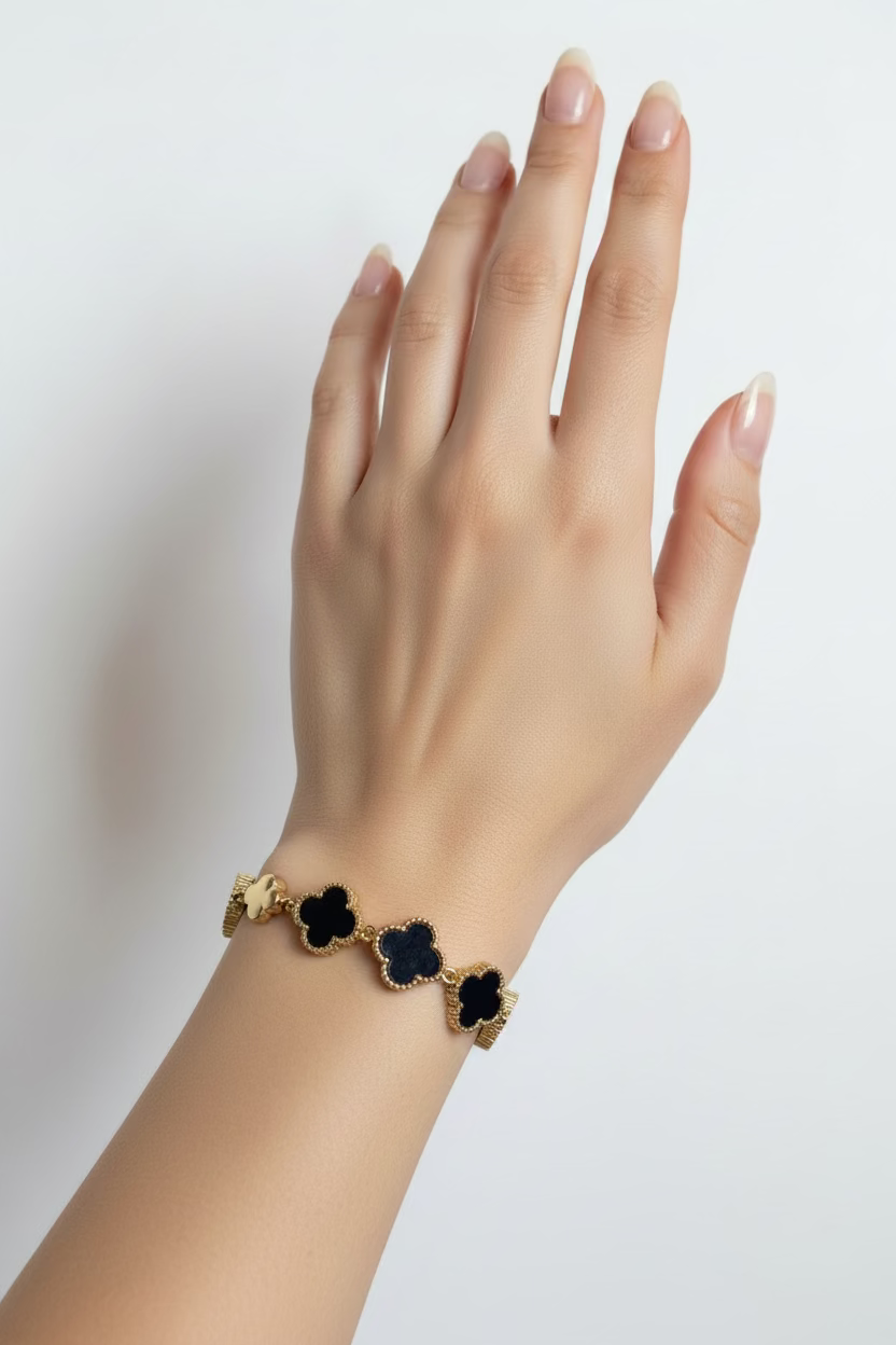 14K BLACK CLOVER CHARM LINK BRACELET
