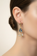 14K BLUE CRYSTAL TULIP HUGGIE HOOP EARRING