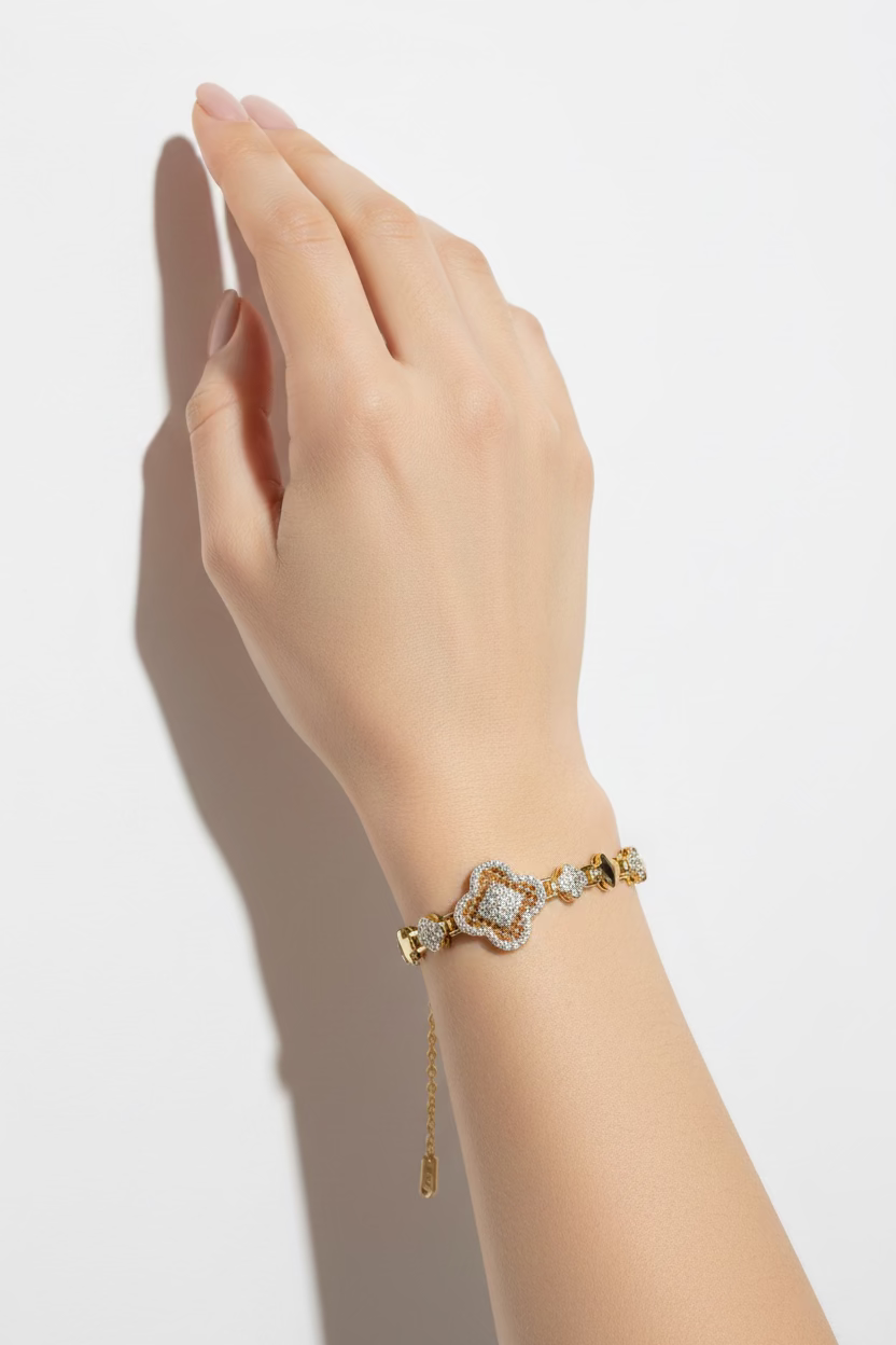 14K TWO-TONE CLOVER STATION LINK BRACELET
