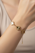 14K MOTHER OF PEARL AND GUILLOCHE ALTERNATING 3-CLOVER BRACELET CS-21330005