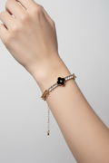 14K BLACK-CLEAR CLOVER CHARM CHAIN BRACELET