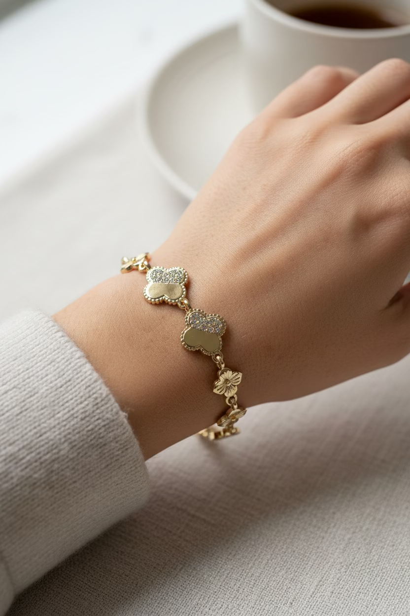 14K DIAMOND-CUT CLOVER LINK BRACELET