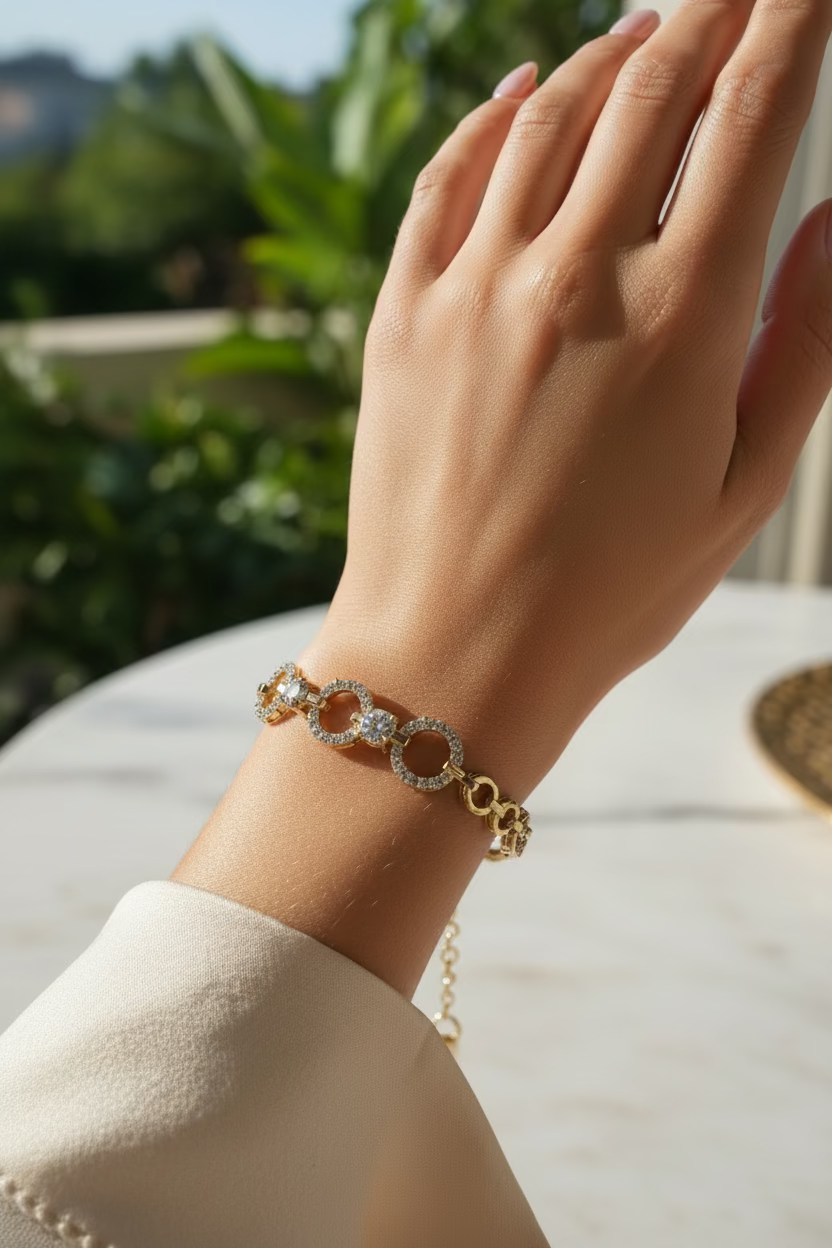 14K DIAMOND OPEN CIRCLE LINK BRACELET