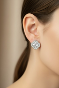 WHG CLOVER CUSHION HALO STUD EARRING