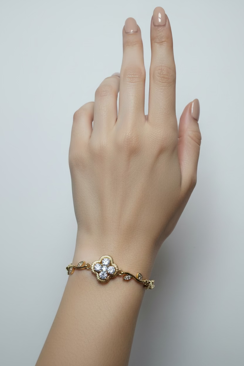 14K CLOVER CLUSTER AND VINE LINK BRACELET