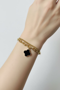14K LAYERED BLACK CLOVER CHARM BRACELET